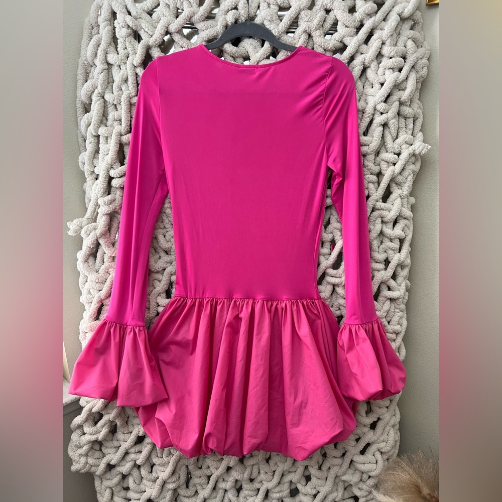 Fashion Nova Hot Pink Long Sleeve Ruffle Mini Dress - Picture 4 of 4